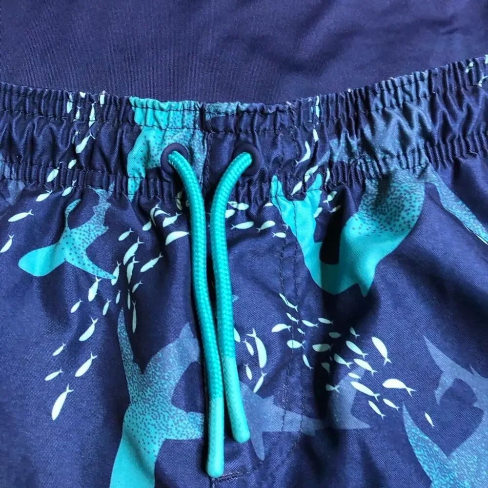 Cat & Jack navy blue shark rash guard swim trunk set size Large 10-12